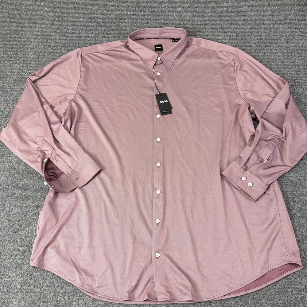 Boss Shirt Mens 4XL Big Tall Dark Pink Performance Stretch Dress Long Sleeve